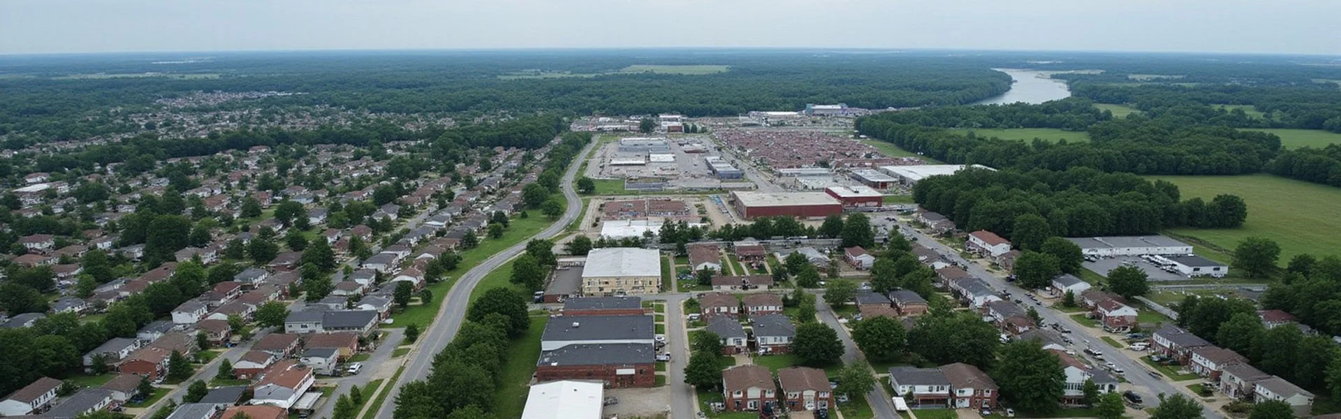 Aerial view of Lancaster, Ohio and surrounding communities